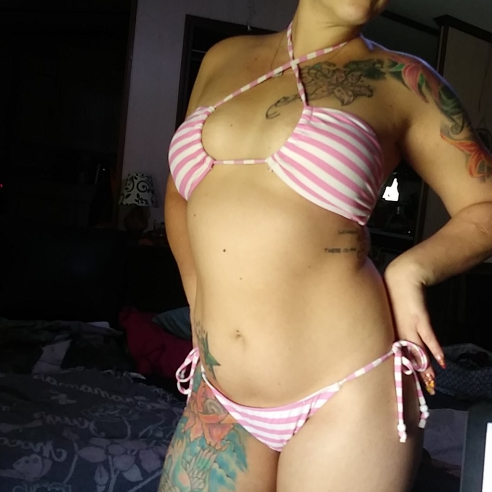 Pink and white striped bikini